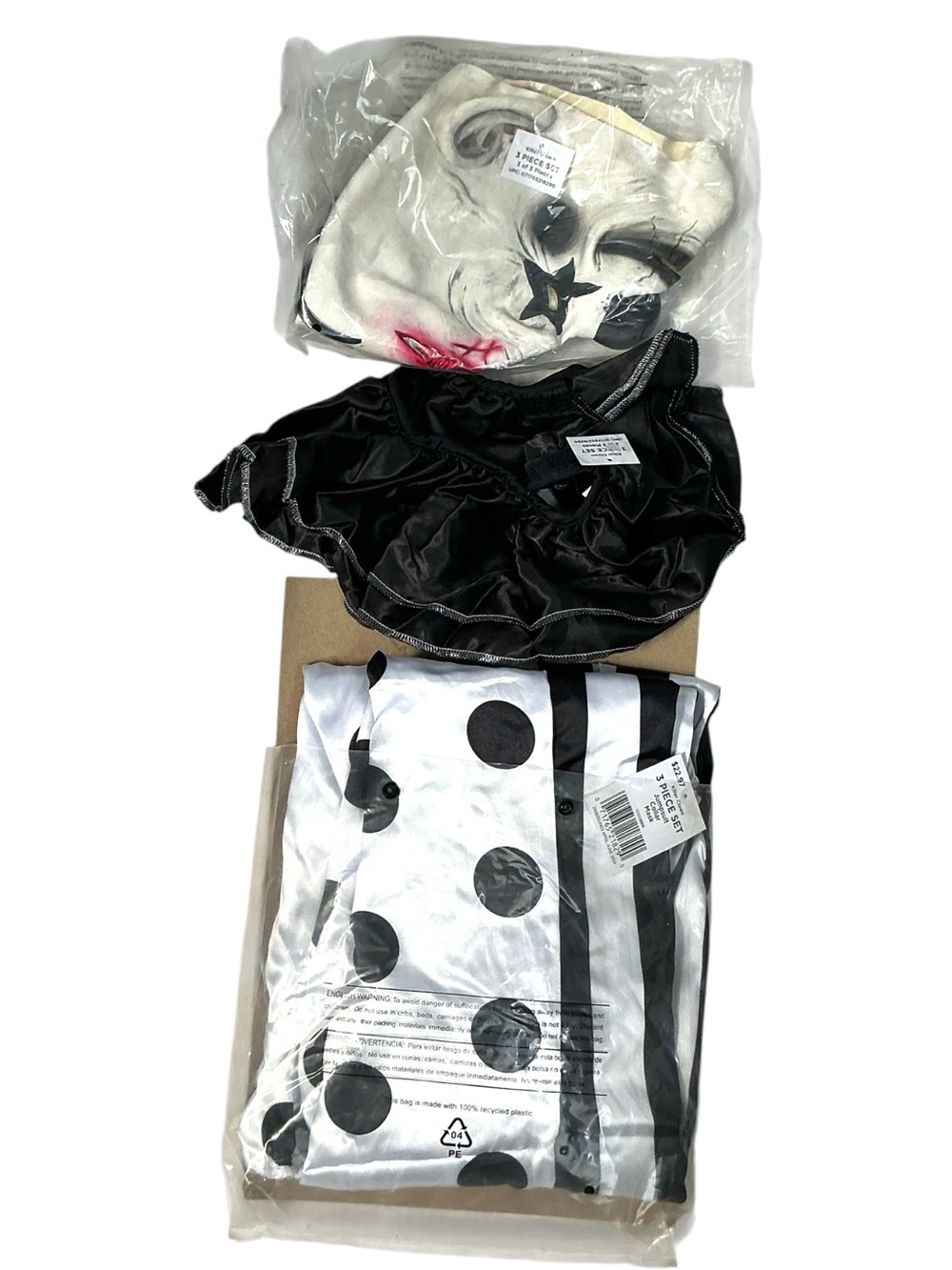 Halloween Killer Clown Costume jumpsuit ruffle collar Latex Mask Boy Size M (8) - Picture 8 of 15